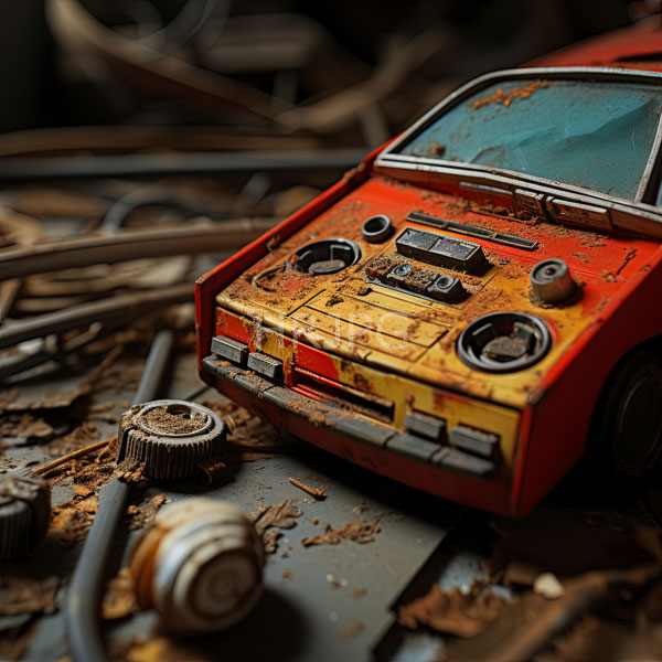 High Resolution: rusty red old car parked in a ruin download. | HRJPG.com