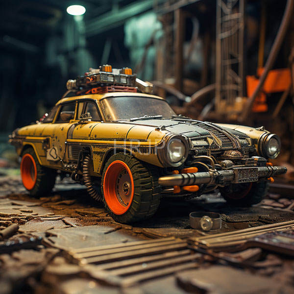 High Resolution: An old yellow car in a ruin download. | HRJPG.com