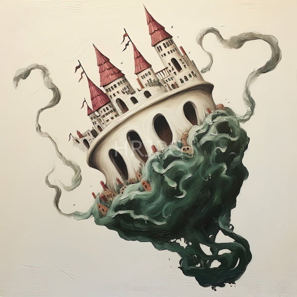 High Resolution: small castle floating in the air surrounded by smoke download. | HRJPG.com