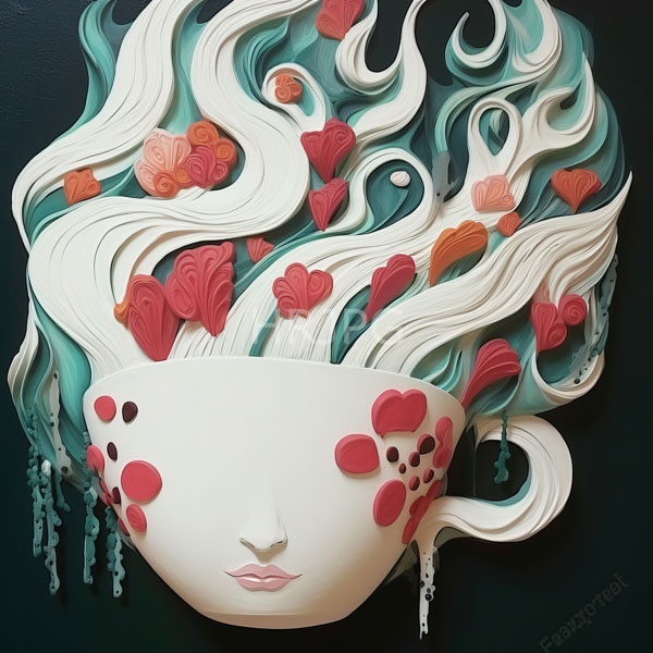 High Resolution: creative art piece of a woman's long hair filling a teacup download. | HRJPG.com