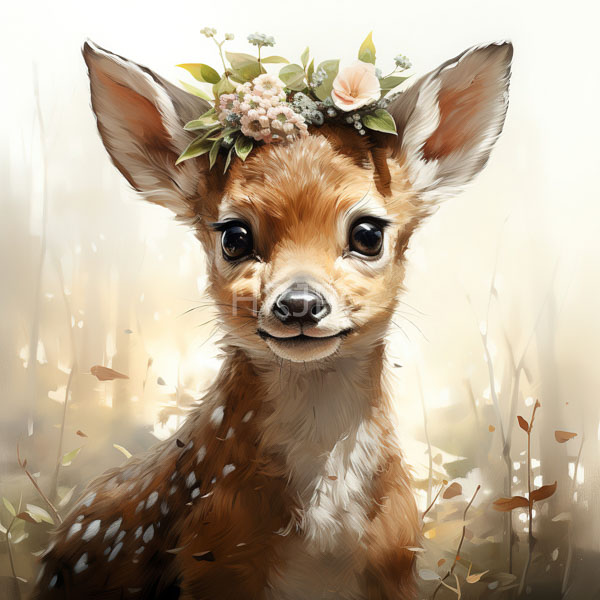 High Resolution: cute illustration of a deer wearing a wreath of wild flowers download. | HRJPG.com