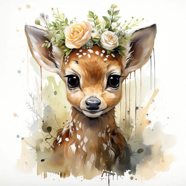 High Resolution: An illustration of a cute deer with a flower wreath download. | HRJPG.com