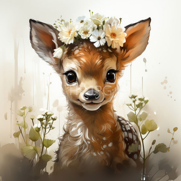 High Resolution: cartoon illustration of a deer wearing a flower wreath download. | HRJPG.com