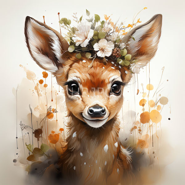 High Resolution: An adorable illustration of a deer wearing a flower wreath download. | HRJPG.com