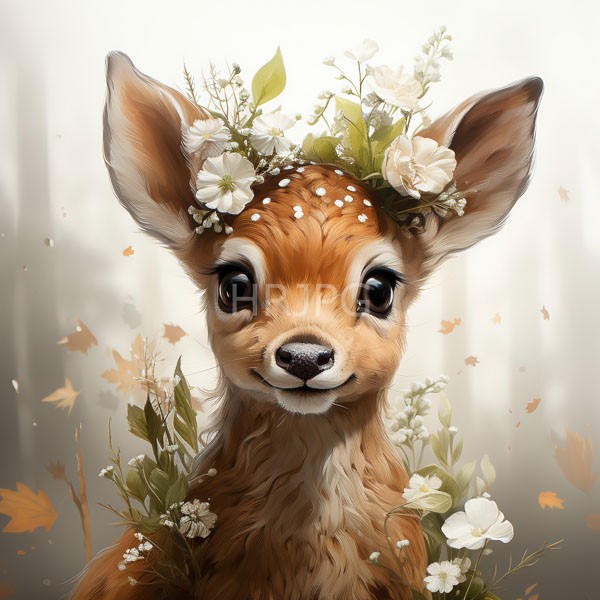 High Resolution: An illustration of a deer wearing a colorful flower wreath download. | HRJPG.com