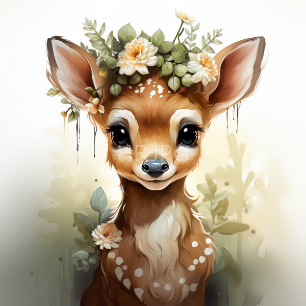 High Resolution: side illustration of a deer with a flower wreath download. | HRJPG.com