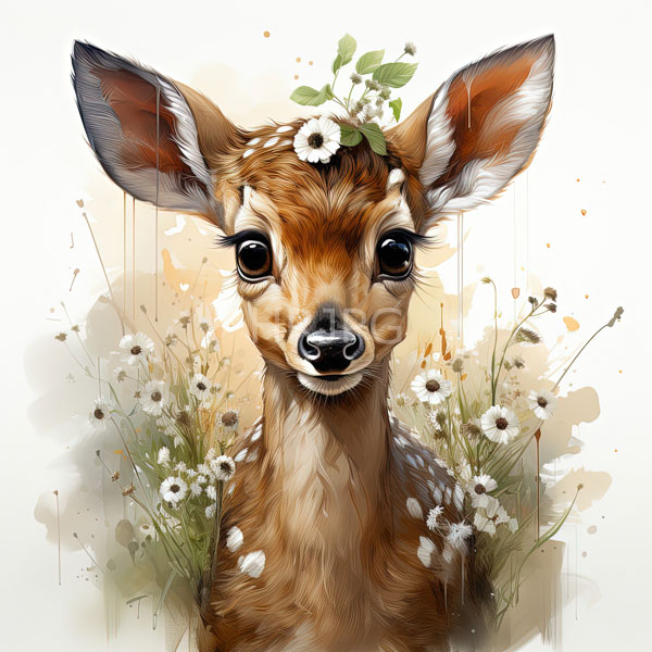 High Resolution: side illustration of a deer wearing a flower wreath download. | HRJPG.com