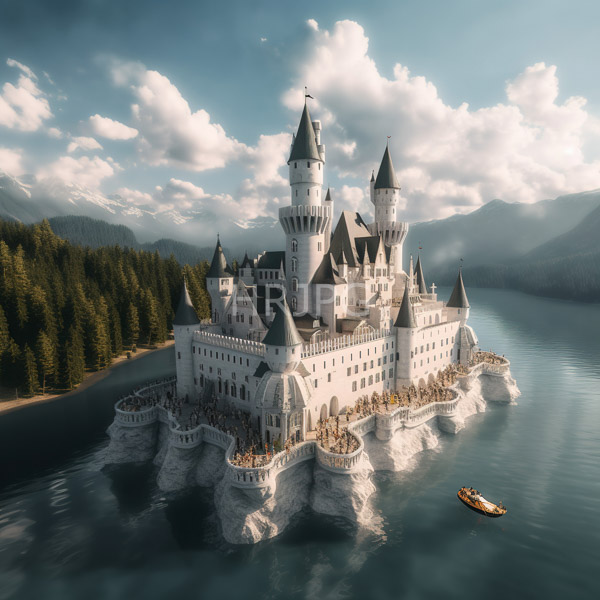 High Resolution: fantastic view of a floating castle above a lake download. | HRJPG.com