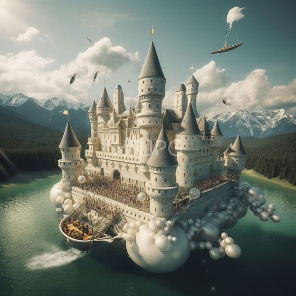 High Resolution: fantastic castle floating between mountains and a lake download. | HRJPG.com