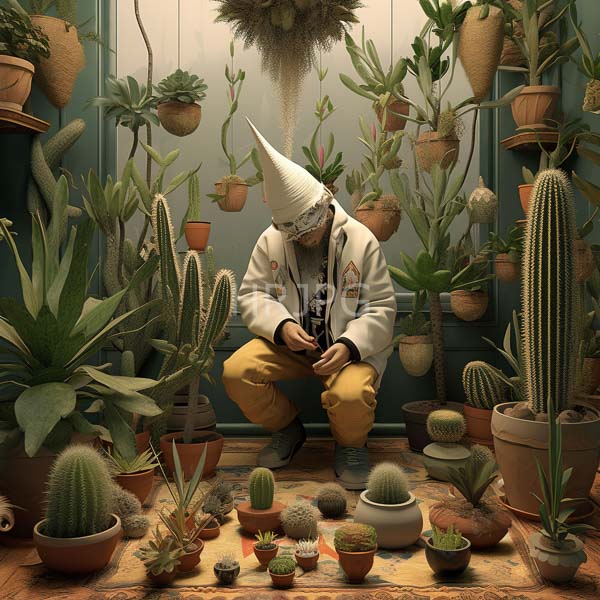 High Resolution: person in a red robe in a room with cactuses download. | HRJPG.com