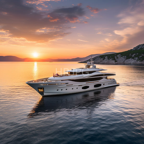 High Resolution: White Yacht Moored on the Sea at Sunset download. | HRJPG.com