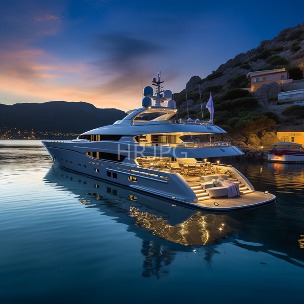 High Resolution: White Yacht Docked at Night with Lights download. | HRJPG.com