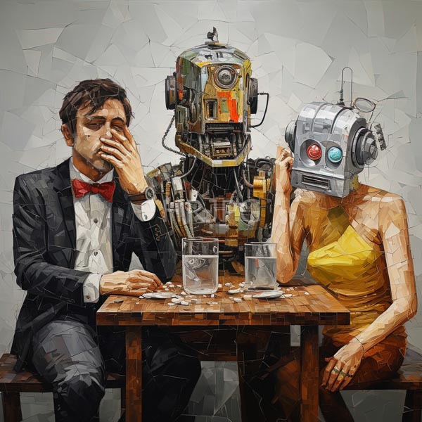 High Resolution: Realistic Painting of Robots and Humans Dining download. | HRJPG.com
