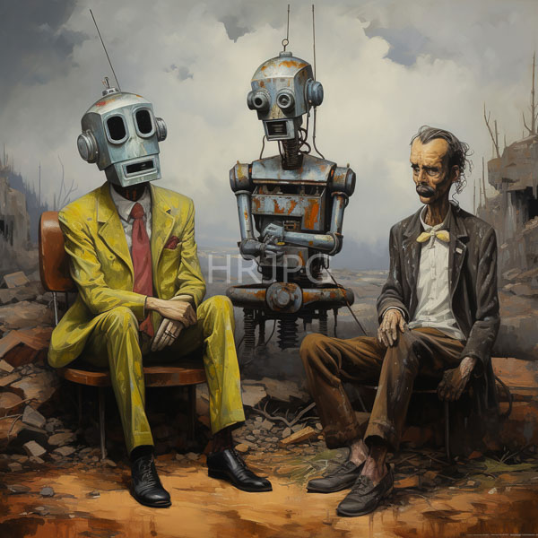 High Resolution: An Artistic Painting of Three Robots Sitting Together download. | HRJPG.com