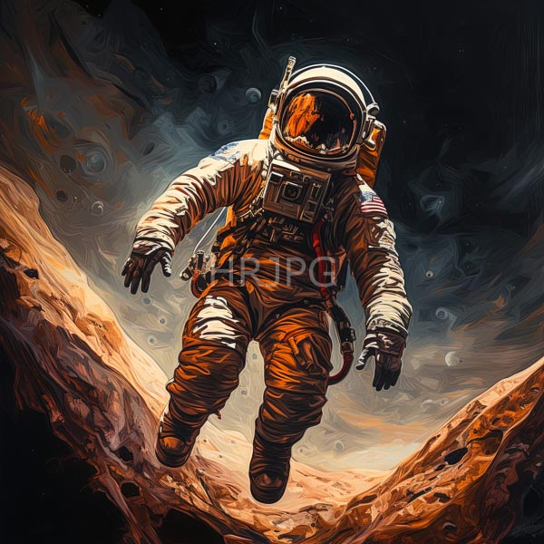 High Resolution: Realistic Painting of an Astronaut Floating in Space download. | HRJPG.com