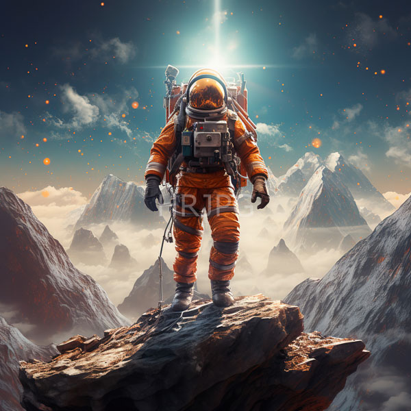 High Resolution: Scene of an Astronaut Standing on a Mountain Peak download. | HRJPG.com