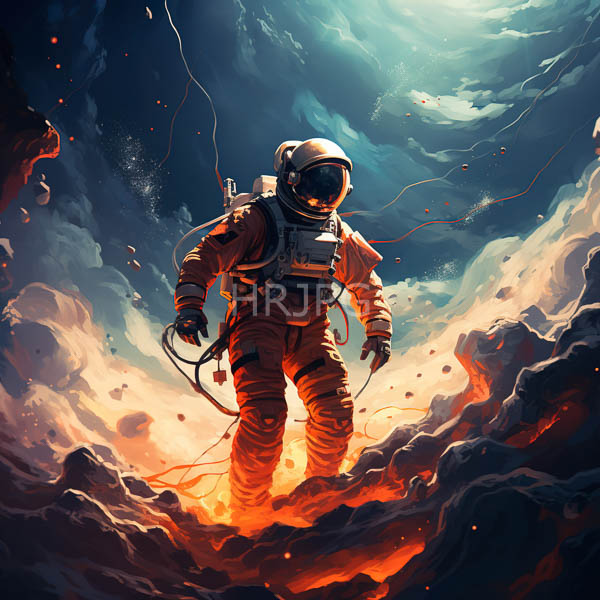 High Resolution: Scene of an Astronaut Walking in Fiery Clouds download. | HRJPG.com
