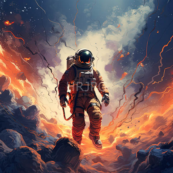 High Resolution: Scene of an Astronaut Walking on a Strange Volcanic Terrain download. | HRJPG.com