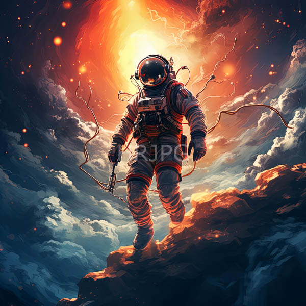 High Resolution: Scene of an Astronaut Standing at the Center of a Cosmic Explosion download. | HRJPG.com
