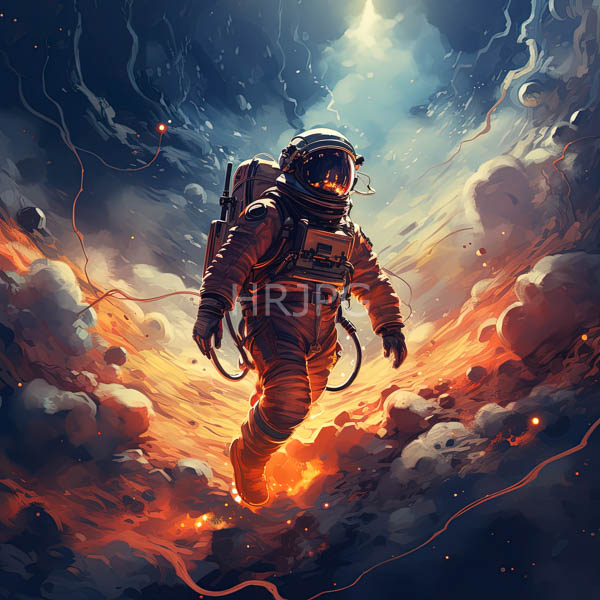 High Resolution: Fantasy Painting of an Astronaut Floating in the Clouds download. | HRJPG.com