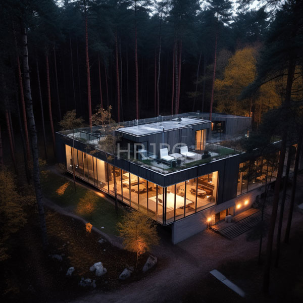 High Resolution: An Overhead View of a Modern Glass House in the Forest download. | HRJPG.com