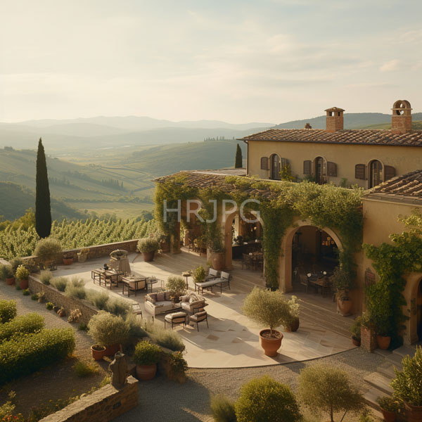 High Resolution: View of a European Countryside Estate and Hills download. | HRJPG.com