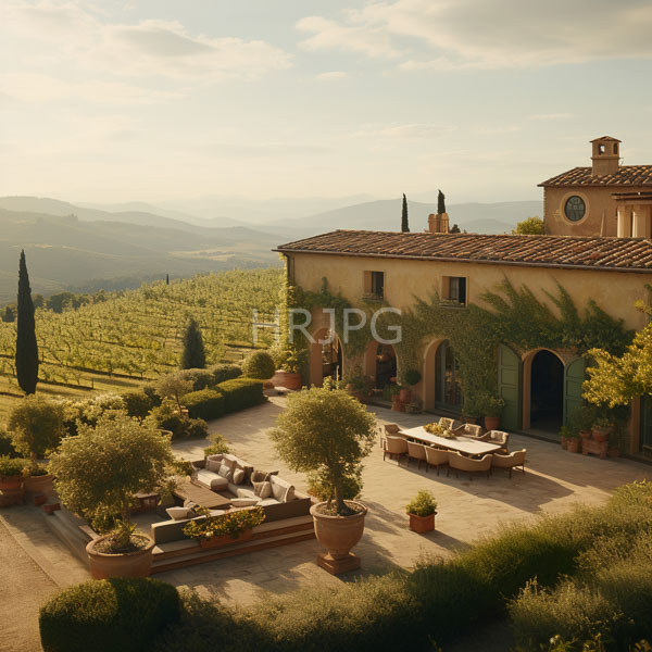High Resolution: Scene of a European Countryside Estate and a Dining Courtyard download. | HRJPG.com