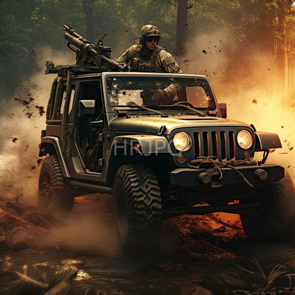 High Resolution: Military Jeep Driving on a Dusty Road download. | HRJPG.com