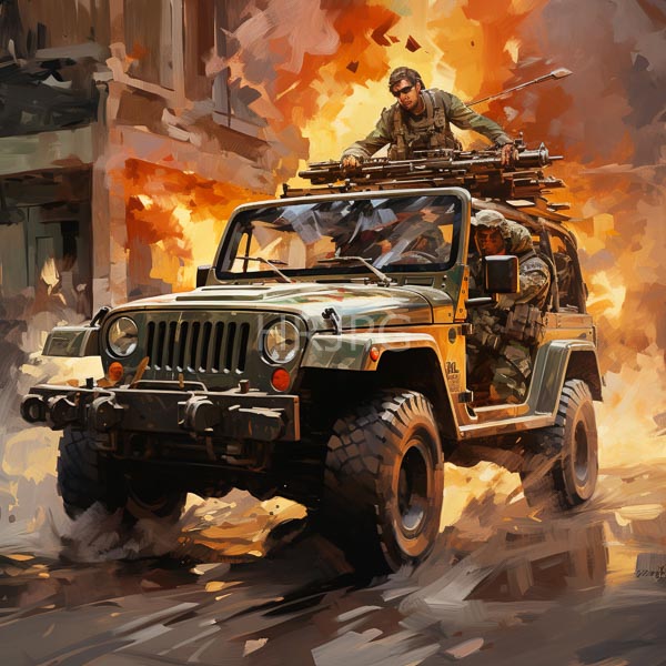 High Resolution: Scene of a Military Jeep with Soldiers Driving download. | HRJPG.com