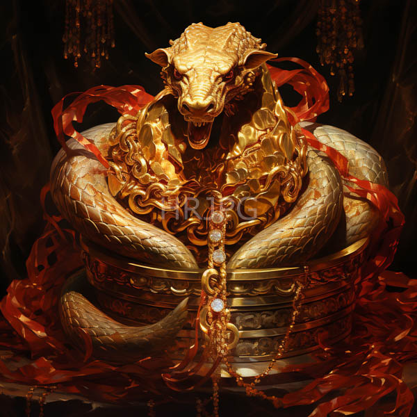High Resolution: An Artistic Painting of a Golden Dragon Statue Sitting download. | HRJPG.com
