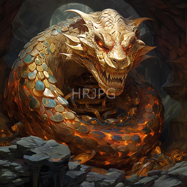 High Resolution: An Artistic Painting of a Coiled Golden Dragon Statue download. | HRJPG.com