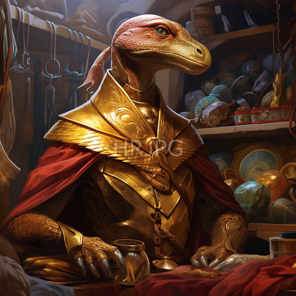 High Resolution: Scene of an Armored Reptilian Creature-Man Sitting at a Table download. | HRJPG.com
