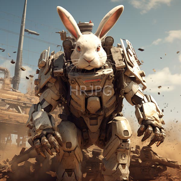 High Resolution: white rabbit in a futuristic exoskeleton suit. download. | HRJPG.com