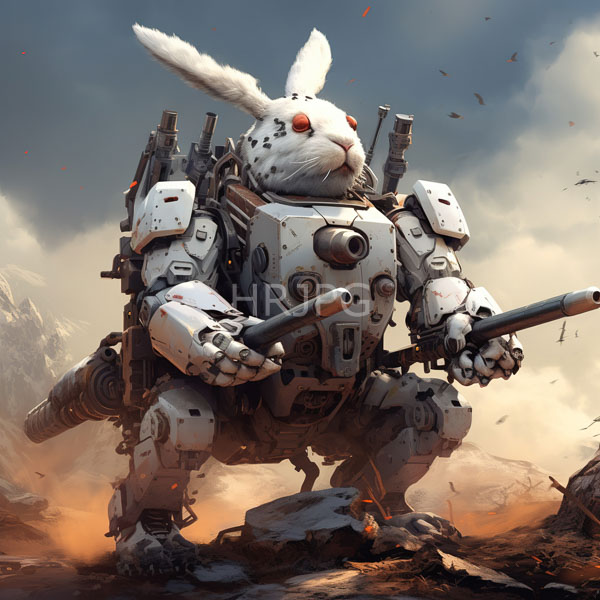 High Resolution: white rabbit in a robotic exoskeleton suit. download. | HRJPG.com
