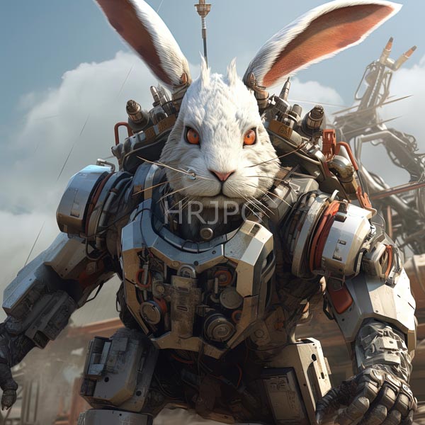 High Resolution: white rabbit in a futuristic robotic suit. download. | HRJPG.com