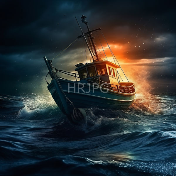 High Resolution: small fishing boat on a rough sea. download. | HRJPG.com