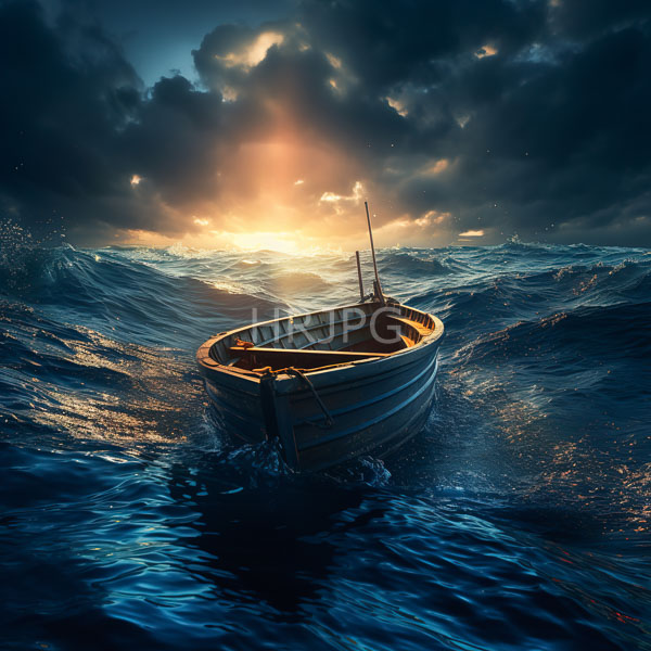 High Resolution: small rowboat on a rough sea with dark clouds. download. | HRJPG.com