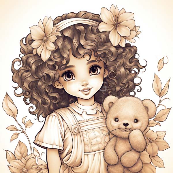 High Resolution: cute illustration of a girl holding a teddy bear. download. | HRJPG.com
