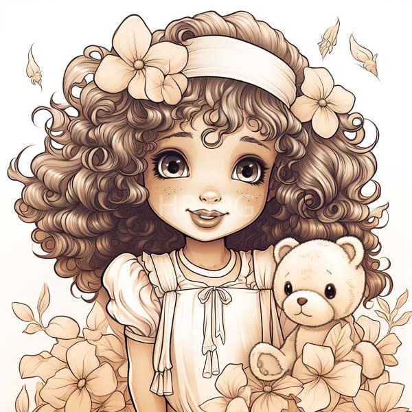 High Resolution: An illustration of a cute girl with a teddy bear. download. | HRJPG.com