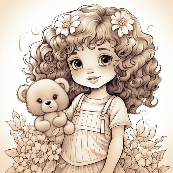 High Resolution: cute illustration of a girl holding a teddy bear. download. | HRJPG.com