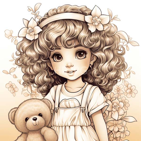 High Resolution: An illustration of a cute girl with a teddy bear. download. | HRJPG.com
