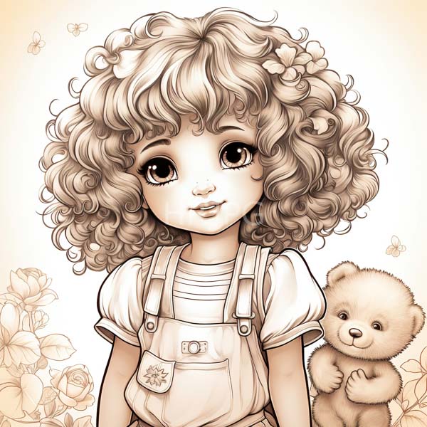 High Resolution: cute illustration of a girl with a teddy bear. download. | HRJPG.com