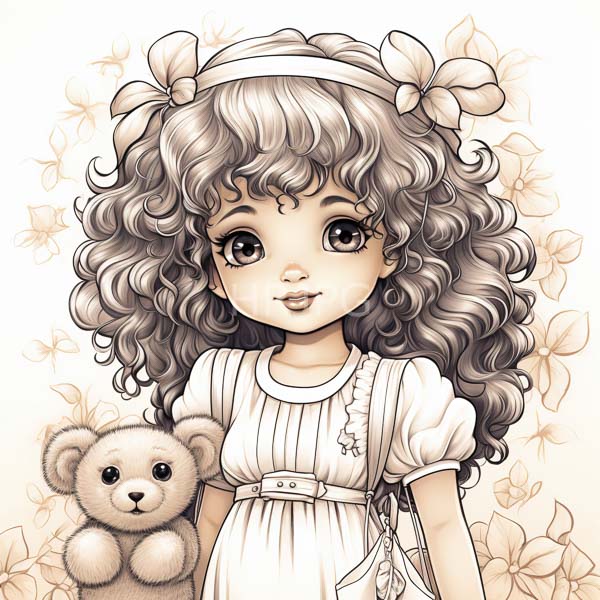 High Resolution: An illustration of a cute girl with a teddy bear. download. | HRJPG.com