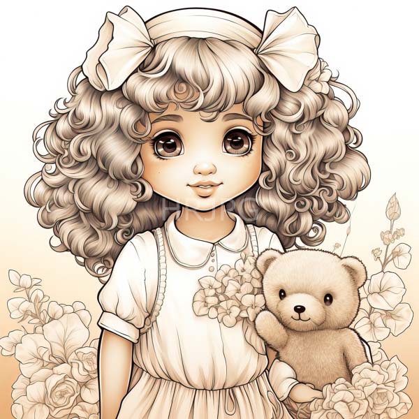 High Resolution: cute illustration of a girl with a teddy bear. download. | HRJPG.com