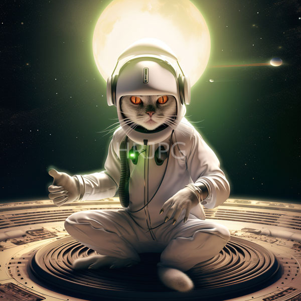 High Resolution: cat in a spacesuit meditating under the moon. download. | HRJPG.com