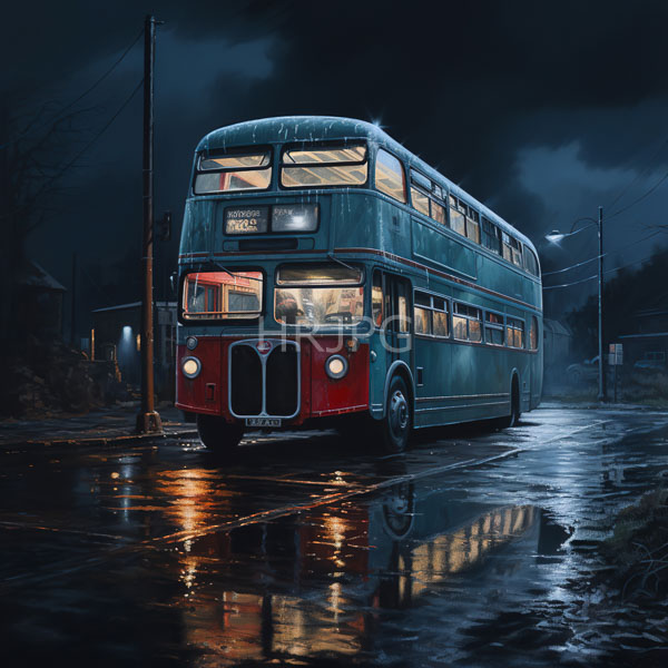 High Resolution: vintage double-decker bus on a rainy night. download. | HRJPG.com