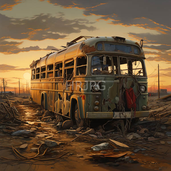 High Resolution: An old rusty bus on a desolate dirt road. download. | HRJPG.com