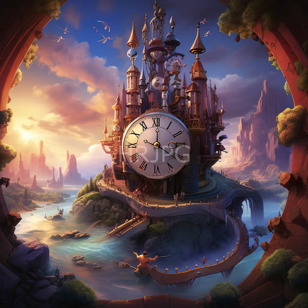 High Resolution: fantasy castle with a large clock. download. | HRJPG.com