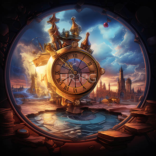 High Resolution: fantasy clock tower in a surreal landscape. download. | HRJPG.com