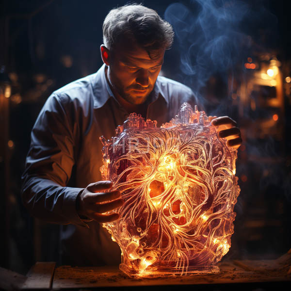 High Resolution: man holding a large glowing orb made of wires. download. | HRJPG.com